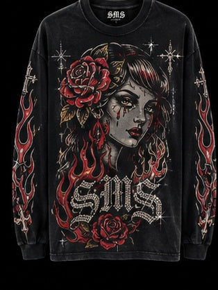 SMS Rose Queen Long-Sleeve Tee — Black