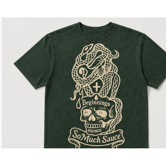 SoMuchSauce Beginnings Tee — Forest Green / Cream Ink