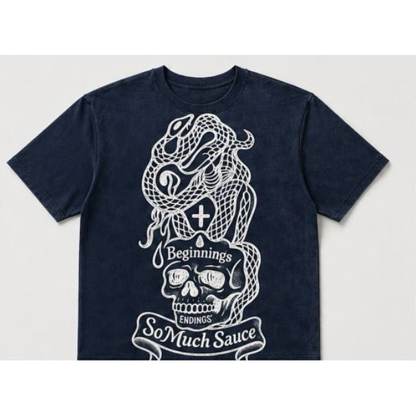 SoMuchSauce Beginnings Tee — Navy / White Ink